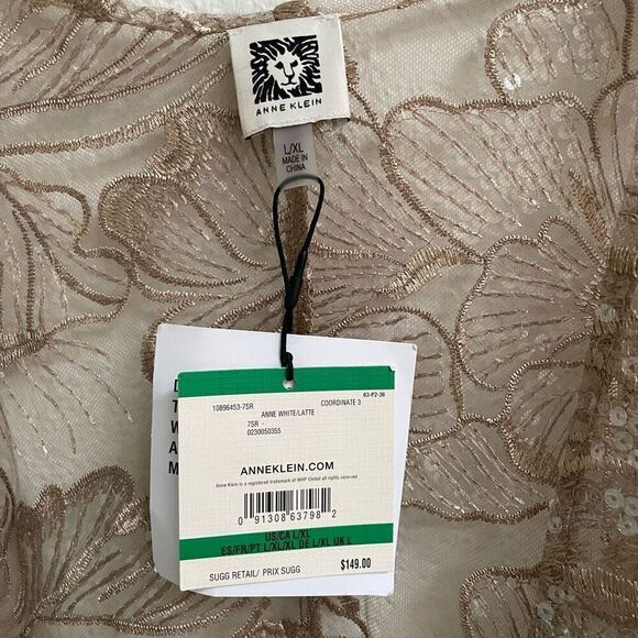 Anne Klein sheer latte sequin embroidered layering kimono women’s L/XL Fairycore - Picture 11 of 14